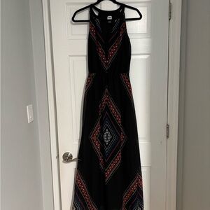 Old Navy Black Maxi Dress with Geometric Pattern